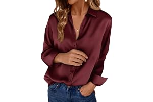 Tankaneo Dam button down blus V-ringad långärmad enfärgad satin blusar sommar lediga toppar