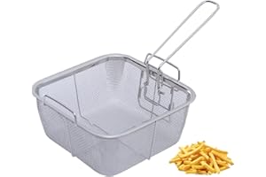 BBTISG Fried Basket, Round Wire Strainer Skimmer Stainless Steel Frying Baskets with Handle Suitable for French Fries, Potato, Fried Food (Square 24 * 24cm)