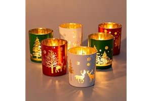 ‎ROMADEDI Romadedi 6er Set Kerzenständer für Deko Weihnachten：Geschenke für Weihnachts Glas Kerzenhalter Windlicht Teelichthalter für Weihnachten Tischdeko Party Dekoration