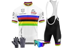 HECLOK Abbigliamento Manica Corta Tuta Ciclismo Uomo Estate Completo Set+Pantaloncini 9D Gel Imbottito con Bretelle MTB＋Guanti, Occhiali da Ciclismo