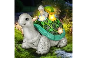 GROVIND Statues de jardin, tortue, statue solaire - Décoration de jardin - Figurines mignonnes avec bébé et 7 lumières solaires LED - Décoration de pelouse pour patio, cour, cadeaux pour maman et grand-mère