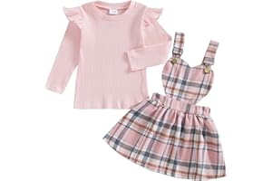 Loalirando 2Pezzi Tuta Invernale Completo Bambina Elegante Top Maglietta con Volant Maniche Lunghe+Gonna con Bretelle Cuore Bambina per Natale Casual