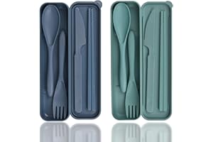 DIYJEP Set Di Posate Da Campeggio Riutilizzabili, 2 Pezzi Di Posate Da Viaggio Con Valigia, Set Di Posate In Plastica Con Custodia, Cucchiaio, Coltello, Forchetta, Picnic All'Aperto, Viaggi