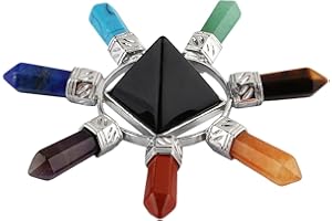KYEYGWO Obsidienne Noire Cône, Énergie Pyramide Spirituelle Décorative avec 7 Chakra Pierre Hexagonal Piontu pour Décoration Guérison Reiki Médation