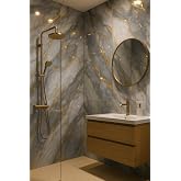 UKAB DEKOR 60x120 Cm (0,72 m&sup2;) Kendinden Yapışkanlı Mermer Desenli Pvc Karo Panel Banyo, Wc, Mutfak Mavi-Gold 60 x 120
