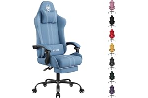 SITMOD Fabric Gaming Chair with Footrest, Ergonomic Reclining Gamer Chairs, Height Adjustable Swivel Task Chairs with Headrest & Lumbar support, Breathable Cloth PC Video Computer Chair for Adults, Blue