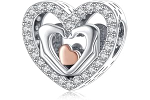 LaMenars Hand Drawn Love Heart Happy Anniversary Perles pendentif en argent sterling 925 avec Zirconioa cubique Convient à l'Europe Cadeaux pour les femmes Filles Bracelet et Collier