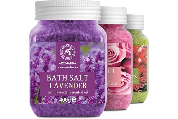Sels de Bain Set 3x400g de Lavande - Rosa - Eucalyptus - Naturelle - Idéal pour Bien Dormir - Soulagement du Stress - Bain - Soins du Corps - Bien-être - Beauté - Détente - Spa