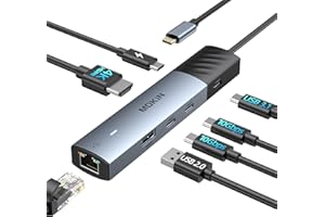 ‎MOKIN MOKIN USB C HUB, 7 in 1 USB C Adapter mit 4K@60HZ HDMI, Ethernet, 3*USB-C 3.1 Ports und 1*USB-A Datenanschlüsse, PD100W, RJ45, Multiport Adapter für MacBook Pro/Air, Surface, Dell XPS, HP, Thinkpad
