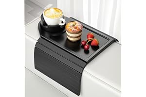 Kssiaz Couch Arm Tray, Bamboo Sofa Tray Table for Couch, Sofa Arm Tray with Cup Holder, Non-Slip Armrest Organizer for Drink, Cup, Snack, Control, Easy to Clean, Black