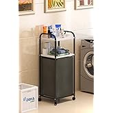 Dehalimited 2 SHELF BRAKE WHEEL LAUNDRY BASKET BATHROOM CABINET BATHROOM ORGANIZER LAUNDRY WITH DIRTY BASKET White, Dehalimit