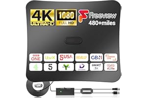 CENBOU 2025 Upgrade Indoor TV Aerial - Digital Aerial with Booster 480+ Long Range Reception for Freeview TV Support 4K 1080P HDTV & 5M Coax Cable