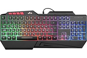 Rii Gaming Tastatur, PC Tastatur Beleuchtet Regenbogen Tastatur USB, 19 Anti-Ghosting, Gaming Keyboard Für PC/Laptop/PS4/Xbox One (Deutsches Layout)