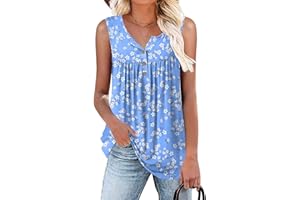 Aodemo Women's Summer Casual Henley V Neck Tunic Ladies Button Up Tops Flowy Short Sleeve Shirts Loose Blouse