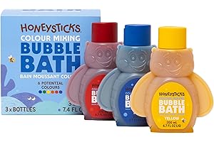 Honeysticks Bagnoschiuma Bambini - Bagnoschiuma Colorato a Base Vegetale, Sicuro e Non Irritante - Cambia il Colore dell'Acqua - Bolle Bagno Bambini da 1-8 Anni - 3 Pz - Blu, Rosso, Giallo