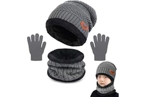 Yutdeng Niños Conjunto de Sombreros y Bufanda Guantes Invierno 3 Piezas Set con Forro Polar Beanie Cálido Gorro de Punto Bebé Elástico para Niños y Niñas, 5-12 años