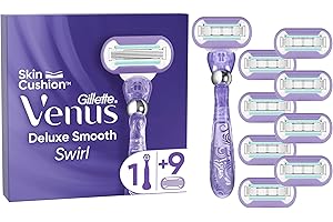 Gillette Venus Deluxe Smooth Swirl Rasoir Pour Femme, À 5 Lames Pour Suivre Les Courbes Du Corps Et Offrir Un Rasage De Près En Douceur, 1 Manche, 9 Recharges Avec Une Bande Lubrifiante SkinCushion
