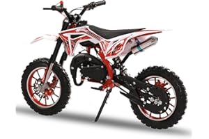 Tuelaly 49cc 2-Stroke Dirt Bike, Gasoline Mini Motorbike, Hydraulic Shock Absorption Off Road Kids Dirt Bike, Kids Motorbike with Front Rear Disc Brakes, Racing Max Speed 40km/h (Red)