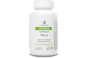 ONAGRA + BORRAJA 1000 mg - 12% GLA, Vitamina E Natural y B6 P5P para Equilibrio Hormonal, SPM, Menopausia y Salud de la Piel | 170 Perlas de Aceite Natural Prensado en Frío - Nutribiolite