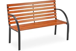 Relaxdays Banco Jardín, Asiento 2 Plazas, Listones Madera, Reposabrazos, Balcón y Terraza, 5x123x56cm, Marrón y Negro, 83,5x123x56 cm