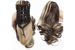12"(30cm) SEGO Coleta Postiza Rizada Corta con Pinza Pelo Sintético Se Ve Natural [Castaño Oscuro mezcla Rubio Ceniza] Extensiones de Cabello Clip Cola Postizo para Mujer (110g)