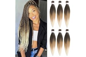 Samtress 30 Inch Pre Stretched Braiding Hair Easy Braids Yaki Texture Crochet Hair 6 Packs Long EZ Braid Hot Water Setting Kanekalon Synthetic Fiber Braiding Hair for Crochet Braids (#1B/27/613)