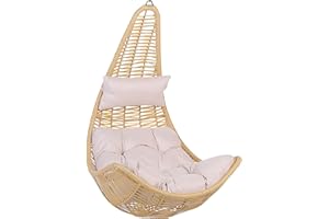 BELIANI Boho Wicker Hanging Chair Swing Seat without Stand Beige PE Rattan Atri