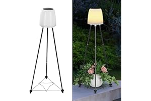 Boadw Lámpara de pie solar para exteriores con trípode, lámpara de pie solar, regulable, blanco cálido, RGB, impermeable, lámpara solar de exterior para jardín, patio, camino, entrada, terraza,