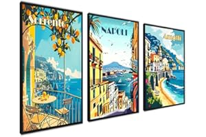 ag.art deco Quadri Moderni Soggiorno con Cornice Nera 30x40 cm | Poster da Parete | Quadri Camera da Letto o il Soggiorno | Set di 3 Stampe da Parete (Costiera Amalfitana)