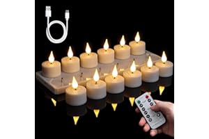 ‎FREEPOWER FREEPOWER 12er Aufladbare LED Teelichter mit Ladestation, Fernbedienung und Timer, Elektrische Wiederaufladbare Kerzen Flackern Warmweiß Dimmbar, Teelicht mit USB-Kabel, Ø4 x 5.5cm