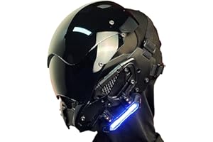 Marikito maschera cyberpunk con luci LED, Maschera cyberpunk, Maschera meccanica della polizia, maschera leggera principale, ricarica usb, La maschera è adatta per adulti.