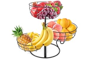 IHOMARA Fruit Etagere, Fruits Basket, Fruit Etagere 3 Stöckig für küche storage, Moderno frutero decorativo Etagere, Ahorra espacio en el banco de trabajo, Cesta de fruta para cocina, comedor, salón, Negro