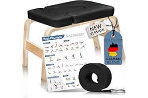 VALENESS® Yoga Headstand Stool - Premium Quality Yoga Stool Including Yoga Strap, Yoga Block & Exercise Poster - Yoga Chair for Handstand Exercise Made of Solid Natural Wood (Black)