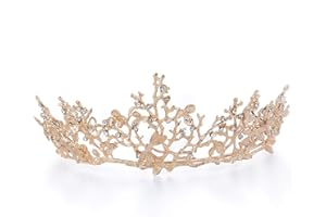 Czemo Couronne de Mariage Or Rose Diadème de Strass pour Femme, Tiare Baroque, Bijoux de Cheveux Mariée pour Mariage, Pageants, Princesse Parties