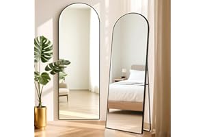 ‎ABXMAS ABXMAS Bodenspiegel Bogen Rechtwinklig 165x60cm Schwarz, Ganzkörperspiegel aus Aluminiumrahmen mit Bruchsicherem Glas 165x60cm, Gewölbte Standspiegel, Wandspiegel für Wohnzimmer Schlafzimmer oder Flur
