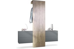 Vladon Garderobe Carlton Set 3, Made in Germany, Wandgarderobe aus Flur-Paneel & 2 Schubladen-Kommoden, Anthrazit matt/Eiche Ribbeck (157 x 193 x 35 cm)