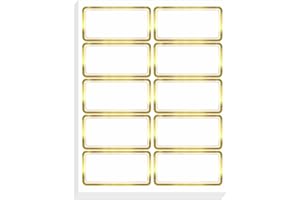 HEBAYY 200 Stück goldene metallische Namensetiketten, leere Namensaufkleber mit permanentem Klebstoff, beschreibbare Aufkleber mit goldener Metallrand für Schule, Büro, Zuhause (jede misst 5cm x 10cm)