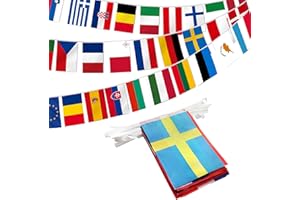 Anley flaga smyczkowa Unii Europejskiej, sztandar sznurkowy 27 krajów Unii Europejskiej, dekoracja na wielkie otwarcie, bar sportowy, imprezy imprezowe - 27 stóp 27 flag