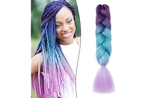 ‎GAIRYAN Gairyan Jumbo Braids Extensions Flechten Kunsthaar zum Einflechten Haar 1 Stück 100g Braiding Hair 60cm Ombre Synthetik Zöpfe Afro Hair für Box Crochet Braids (Lila & See Blau & Helles Lila)