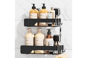 TAILI Shower Caddy Suction Cup 2 Pack,Stainless Steel Rustproof Shower Shelves,No Drilling Wall Mounted Basket,Large Capacity,Removable Suction Cup Bathroom Organizers & Home Decor,Black