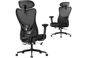 SONGMICS Chaise de Bureau Ergonomique, Fauteuil de Bureau, Appui-Tête et Soutien Lombaire Réglables, Supporte Jusqu’à 150 kg, Hauteur Réglable, Noir d'encre OBN066BH01