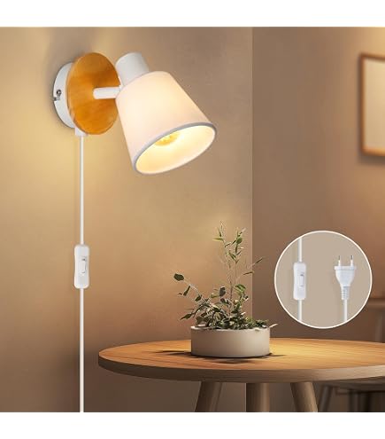Faro Barcelona BERNI Wandleuchte Weiß Mit LED-Leser – Dimmbar, 2 Schalter, Stoffschirm