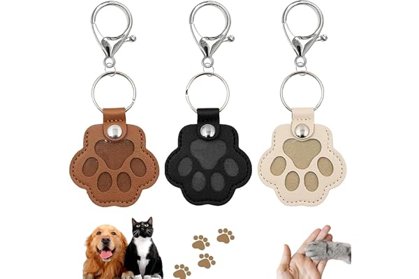 JOOTUEPO 3 PCS Boîte à Souvenirs pour Poils d'animaux de Compagnie,Porte-clés en Fourrure pour Animaux de Compagnie, Porte-clés en Cuir en Forme De Patte De Chat, pour Amoureux des Animaux