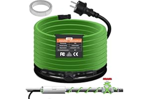 Vrietina Câble chauffant autorégulateur, 8 m, antigel, avec thermostat intégré pour protéger les tuyaux d'eau, idéal pour les plantes, étanche avec fiche de contact de protection 35 W/m, 230 V, IP68