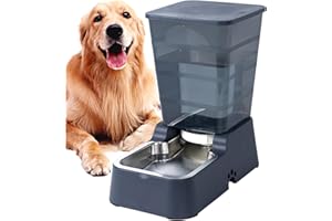 MEIJEEGU Dispensador Automático de Comida y Agua para Perros y Gatos, 5L - para Mascotas Medianas y Grandes, Otros Animales (Gris Oscuro)