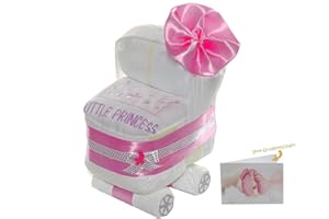 DUBISTDA -WINDELTORTEN- Dubistda© Chariot à couches rose pour fille – Gâteau de couches Poussette bébé fille cadeau naissance