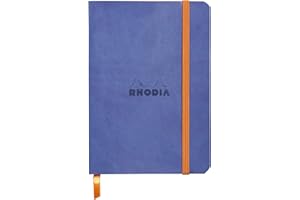 RHODIA 117308C - Carnet Souple Saphir - A6 10,5 x 14,8 cm - Ligné - 144 pages - Papier Clairefontaine Ivoire 90 g/m² - Marque-Page, Fermeture Élastique - Couverture Simili Cuir