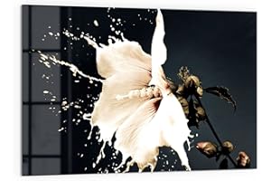 DEQORI Panneau de crédence de cuisine en verre - Motif fleur laiteuse - 60 x 40 cm - Pour salle de bain ou cuisinière - Protection anti-éclaboussures pour cuisine et salle de bain - Décoration moderne