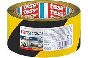 tesa Signal Premium Ruban Adhésif de Marquage et d'Avertissement – Balisage et Signalisation Permanente des Zones Dangereuses – PVC Robuste – Noir - Jaune – 66 m x 50 mm