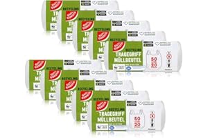 SUNDEER 200 Stück Müllbeutel mit Griff, 50 Liter, 20 Stück pro Rolle, reißfest und flüssigkeitsdicht, Produkt & Verpackung recyclebar, Packung mit 10 Rollen